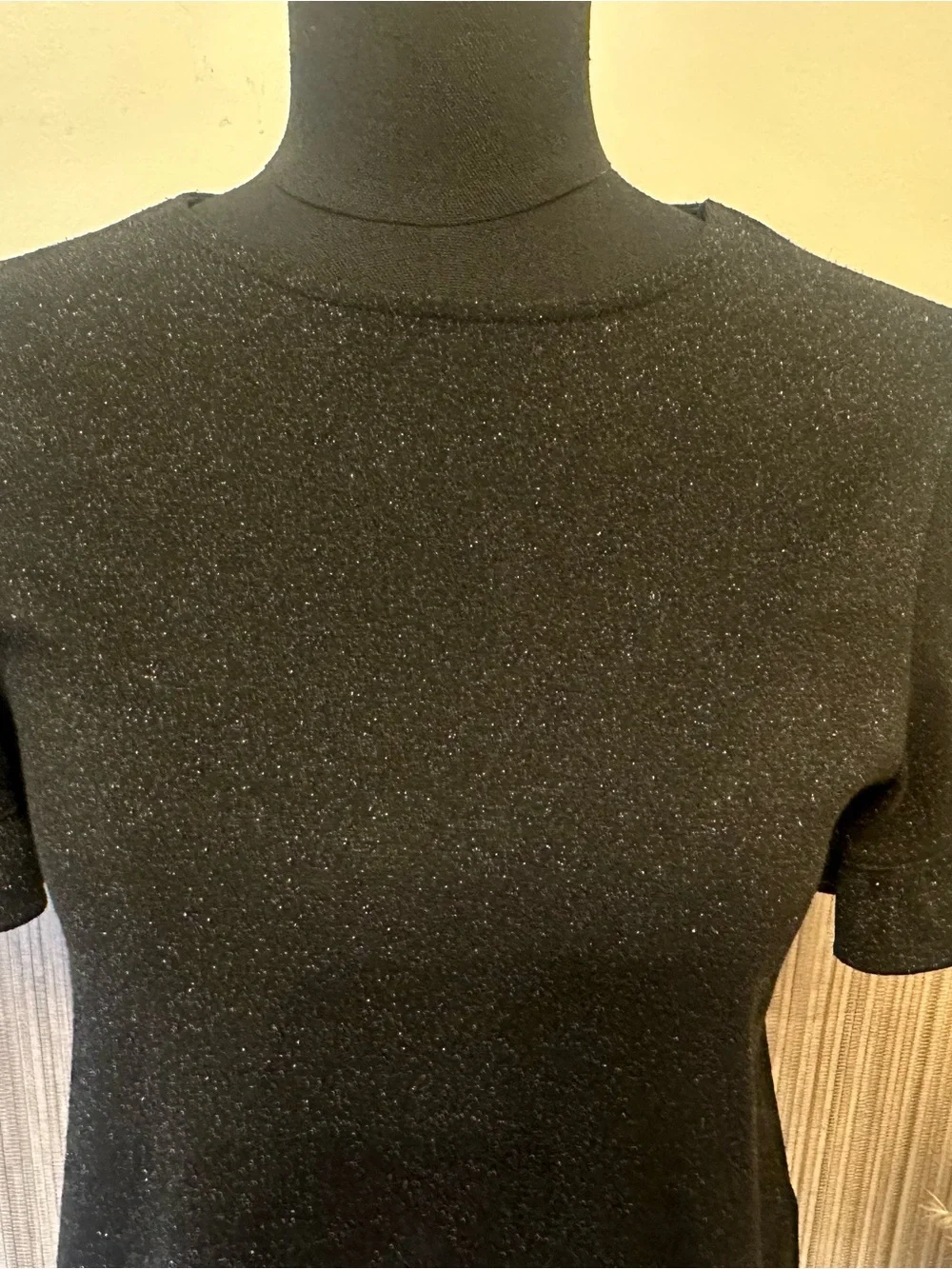 NA-KD Black Glitter Knit Flutter Sleeve Top XS Sparkle Party Blouse - Picture 3 of 7